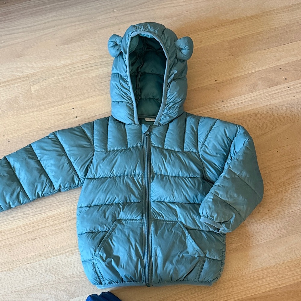 Teal Puffer Jacket with Bear Ears